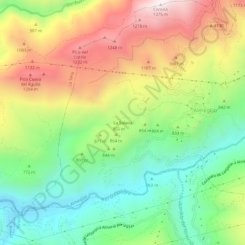 Mapa topográfico La Solana, altitud, relieve