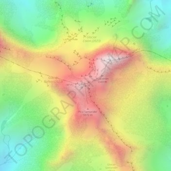 Mapa topográfico Pico Simón Bolívar, altitud, relieve