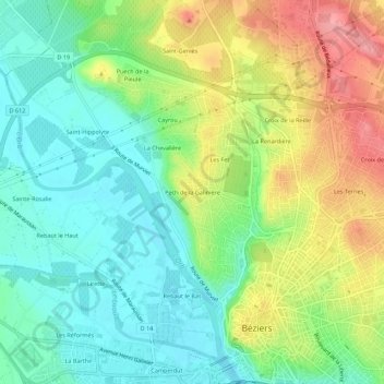 Mapa topográfico Pech de la Galinière, altitud, relieve