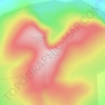 Mapa topográfico Caherbarnagh, altitud, relieve