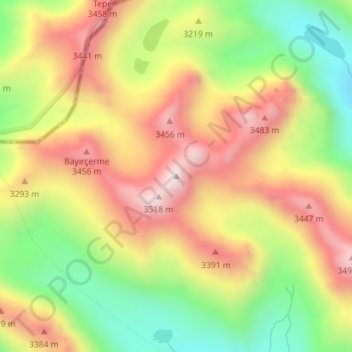 Mapa topográfico Kocataş, altitud, relieve