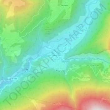 Mapa topográfico Les Grands Prés, altitud, relieve