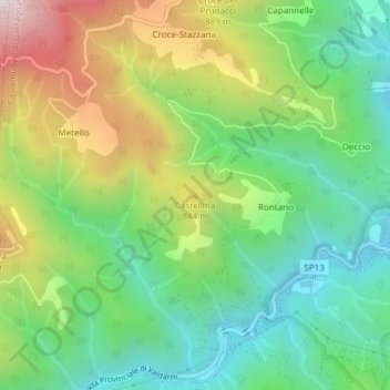 Mapa topográfico Castellina, altitud, relieve