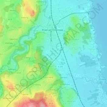 Mapa topográfico Bach, altitud, relieve