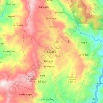 Mapa topográfico Sagada, altitud, relieve