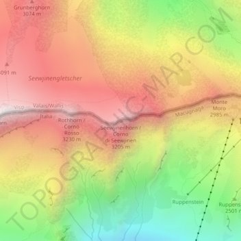 Mapa topográfico Seewjinenhorn / Corno di Seewjinen, altitud, relieve