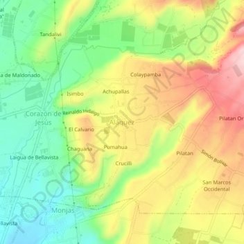 Mapa topográfico Aláquez, altitud, relieve