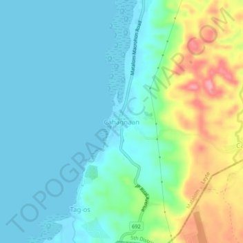 Mapa topográfico Cahagnaan, altitud, relieve