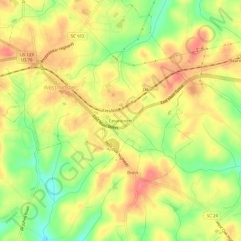 Mapa topográfico Eastminster, altitud, relieve