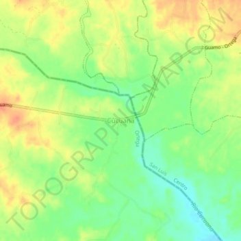 Mapa topográfico Cucuana, altitud, relieve