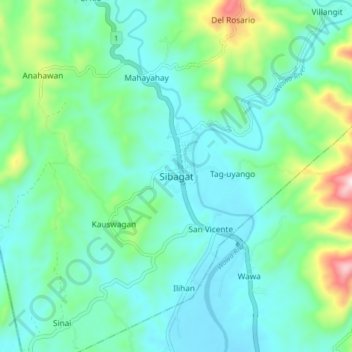 Mapa topográfico Sibagat, altitud, relieve