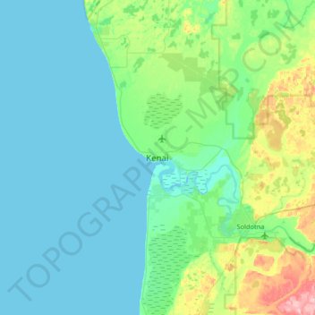 Mapa topográfico Kenai, altitud, relieve
