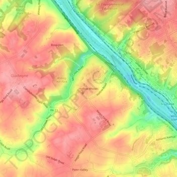 Mapa topográfico Hollow Woods, altitud, relieve