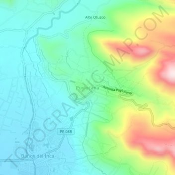 Mapa topográfico Puylucana, altitud, relieve