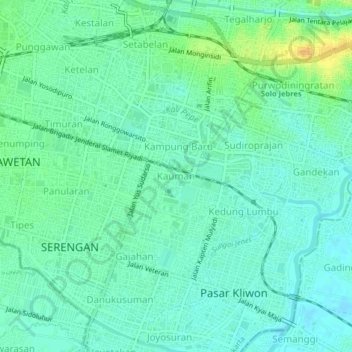 Mapa topográfico Kauman, altitud, relieve