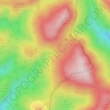 Mapa topográfico Iturrioz, altitud, relieve