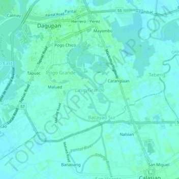 Mapa topográfico Lasip Grande, altitud, relieve