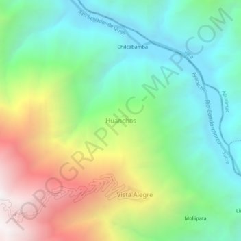 Mapa topográfico Huanchos, altitud, relieve