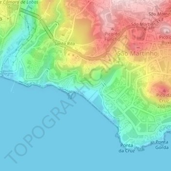 Mapa topográfico Areeiro, altitud, relieve