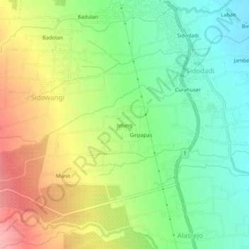Mapa topográfico Jelung, altitud, relieve