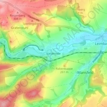 Mapa topográfico Vatterode, altitud, relieve