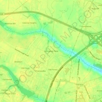 Mapa topográfico Springdale Place, altitud, relieve