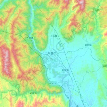 Mapa topográfico Lechang, altitud, relieve