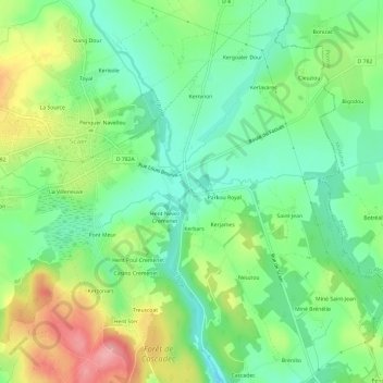 Mapa topográfico Pont Ledan, altitud, relieve
