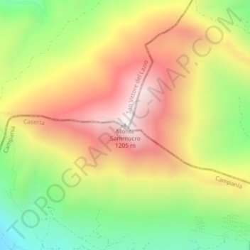 Mapa topográfico Monte Sammucro, altitud, relieve