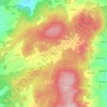 Mapa topográfico Seixoso, altitud, relieve