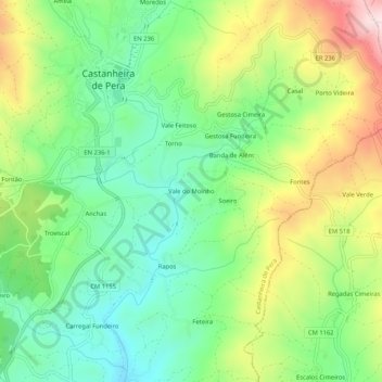 Mapa topográfico Vale do Moinho, altitud, relieve