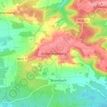 Mapa topográfico Gräfensteinberg, altitud, relieve