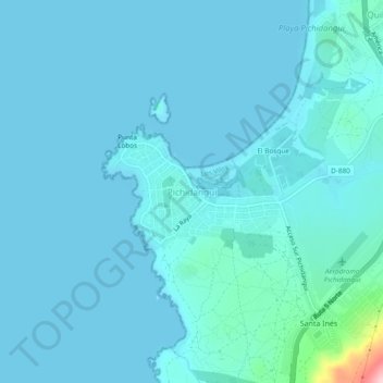 Mapa topográfico Pichidangui, altitud, relieve