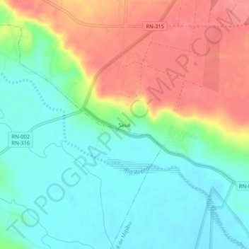 Mapa topográfico Saué, altitud, relieve