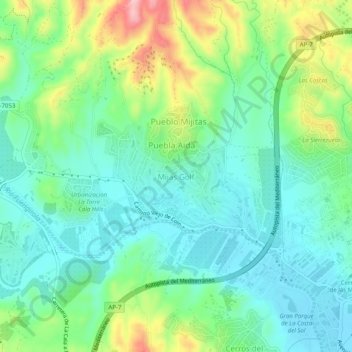 Mapa topográfico Mijas Golf, altitud, relieve