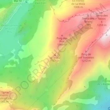 Mapa topográfico sa Trona, altitud, relieve