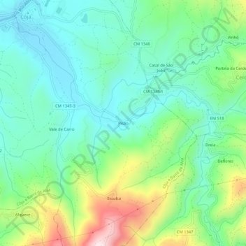 Mapa topográfico Pisão, altitud, relieve