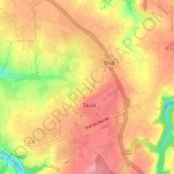 Mapa topográfico Lanninor, altitud, relieve