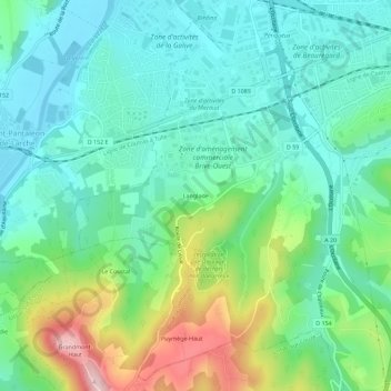 Mapa topográfico Langlade, altitud, relieve