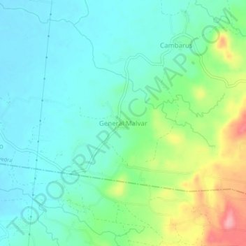 Mapa topográfico General Malvar, altitud, relieve