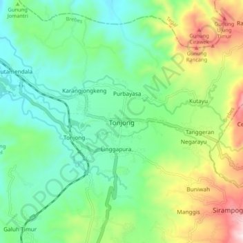 Mapa topográfico Tonjong, altitud, relieve