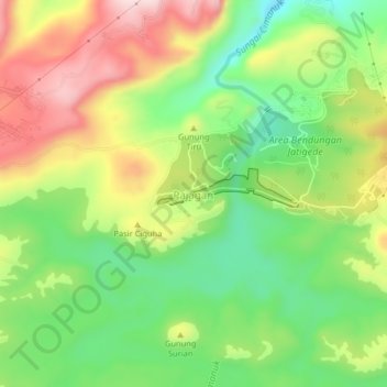 Mapa topográfico Pajagan, altitud, relieve