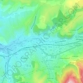 Mapa topográfico Cité aux Trois Ponts, altitud, relieve