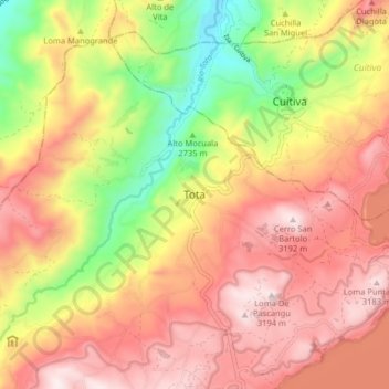 Mapa topográfico Tota, altitud, relieve