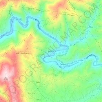 Mapa topográfico Braços, altitud, relieve