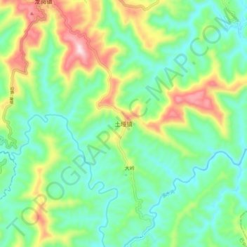 Mapa topográfico 土垭乡, altitud, relieve