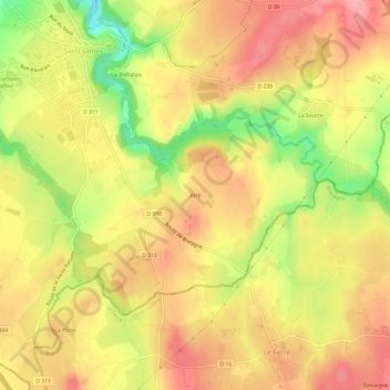 Mapa topográfico Atré, altitud, relieve