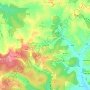 Mapa topográfico Sencenac, altitud, relieve