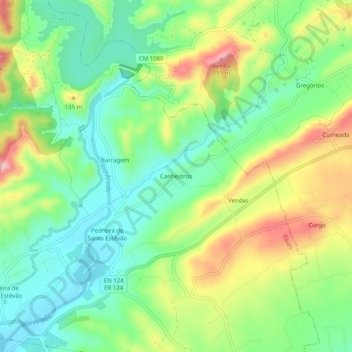 Mapa topográfico Canhestros, altitud, relieve