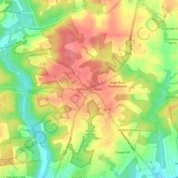 Mapa topográfico Milford Crossroads, altitud, relieve